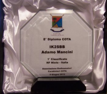 Trofeo 8° Diploma COTA 2012 - IK2SBB Adamo