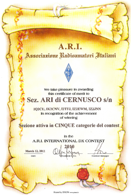Diploma ARI International DX Contest 2010